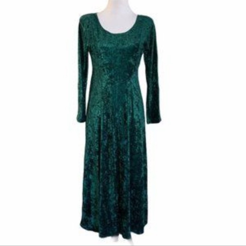 Y2K 90's Grunge Crushed Velour Maxi Green Dress